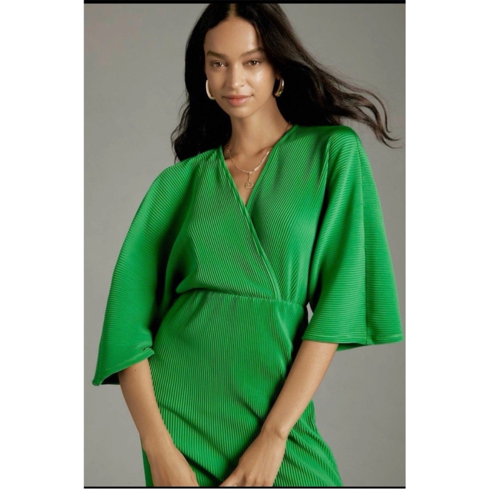 Anthropologie Emerald Plisse Green Midi Dress